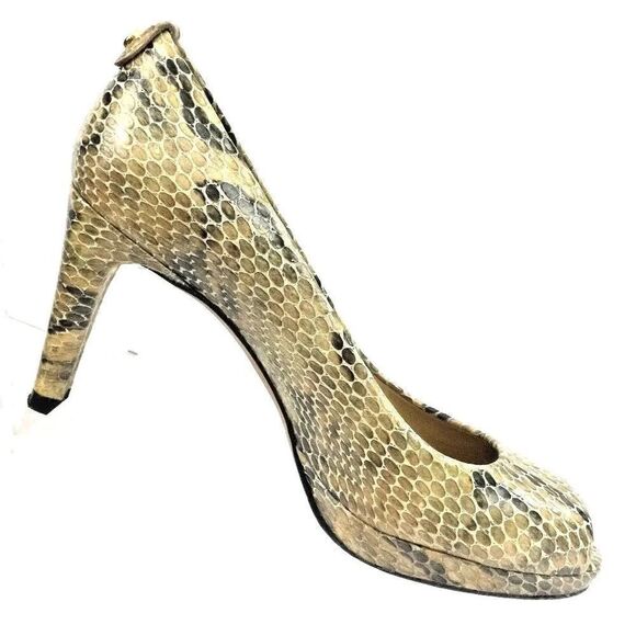 Stuart Weitzman peep toe platform shiny snakeskin heels - Picture 3 of 4